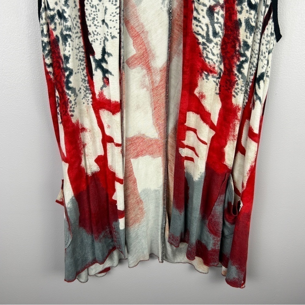 Parsley & Sage Boho Art to Wear Open Front Vest Medium White Red - Picture 4 of 13
